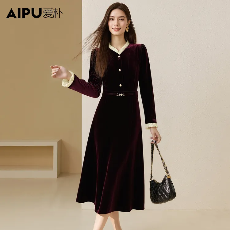爱朴大码女装110斤到205斤时尚流行冬新款高贵显瘦连衣裙女23431