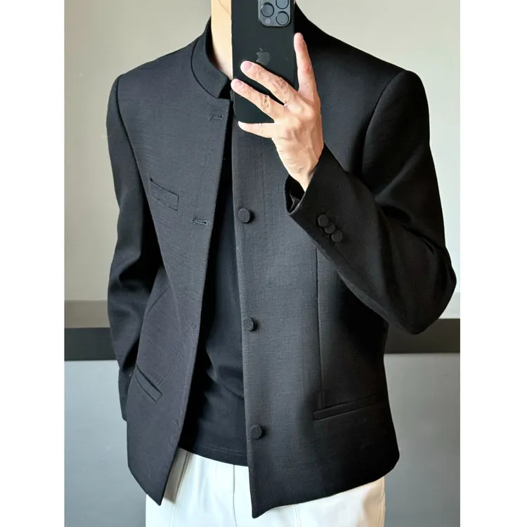 AIXKOM春秋商务秋季纯色修身立领男装西服抖音上装时尚