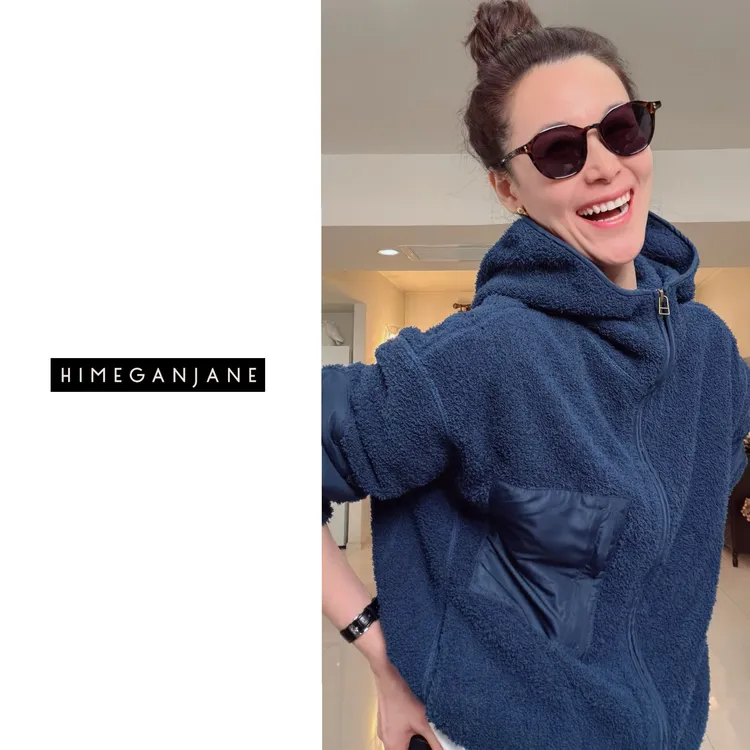 HIMEGANJANE “小暖炉” 超软超暖双面绒拼接贴布连帽外套9930