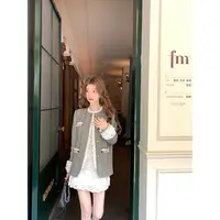 YEXIAOTING叶小婷 冬日海伦娜 灰色西装外套重工蕾丝短裙小香套装