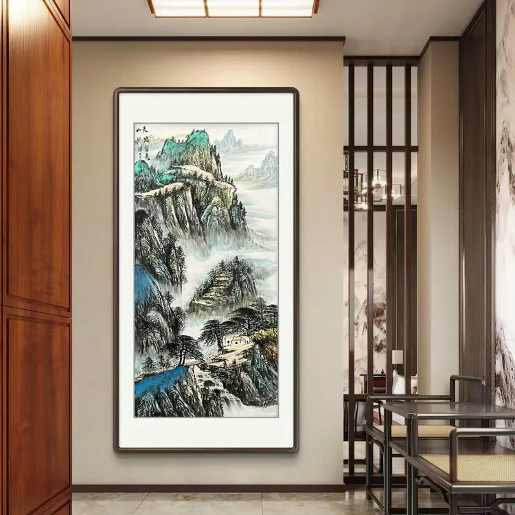 天地留美山河间纯手绘青山叠翠国画山水画客厅背景墙书画挂画作品