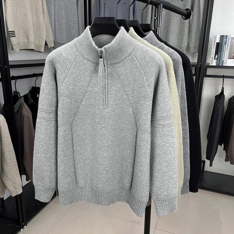 鄂尔多斯市高品质半拉链男女青少年羊毛衫加厚半高领针织毛衣套头
