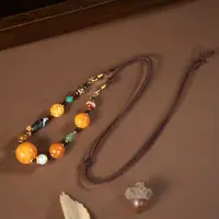 【壹芳珠宝】天然原矿蜜蜡微粉橘皮圆珠多宝锁骨链17mm（多带款）