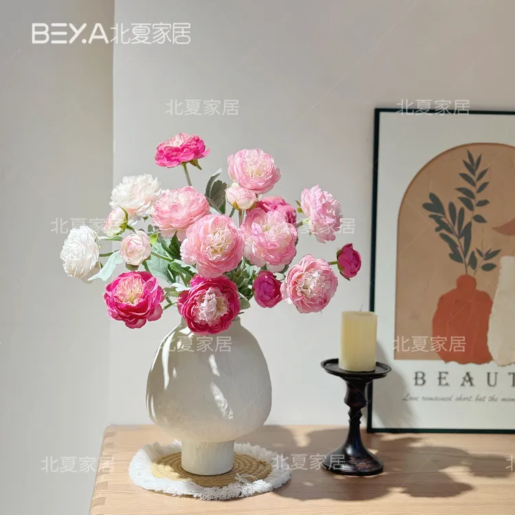 露莲洋牡丹芍药仿真花假花客厅餐桌花艺插花桌面装饰摆件干花花束