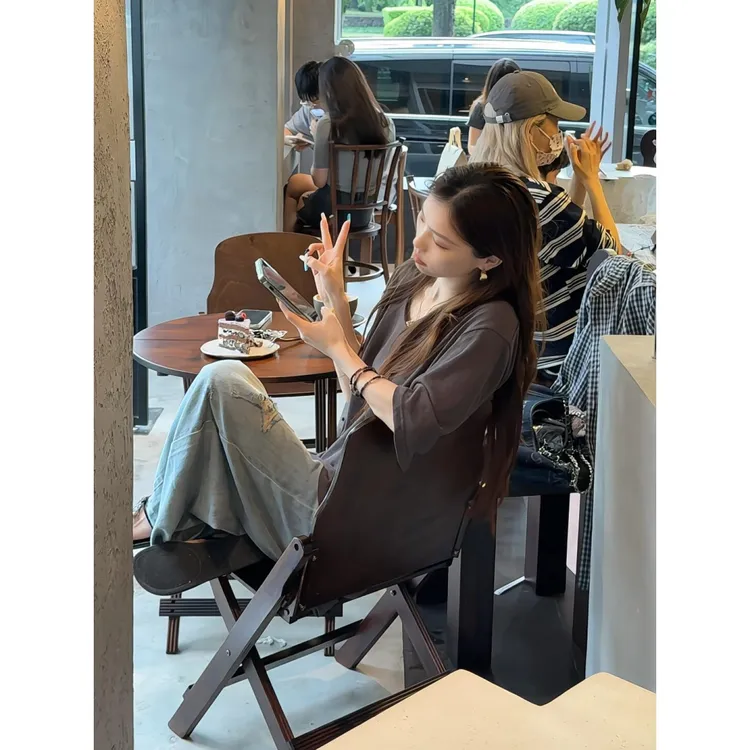 MARIE.COCO韩版慵懒风灰色绑带收腰短袖t恤女上衣破洞牛仔裤套装