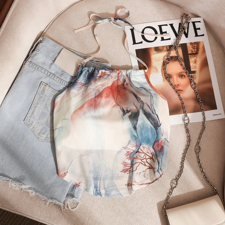 新中式国风挂脖吊带背心女夏外穿2025新款纯欲辣妹带胸垫美背上衣