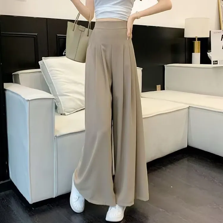 慵懒风阔腿裤女2025夏季港风高腰显瘦修身通勤垂感宽松西装休闲裤