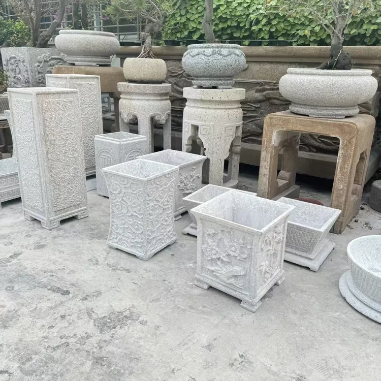 花岗岩花盆家用，设计感，庭院风，花器，花盆