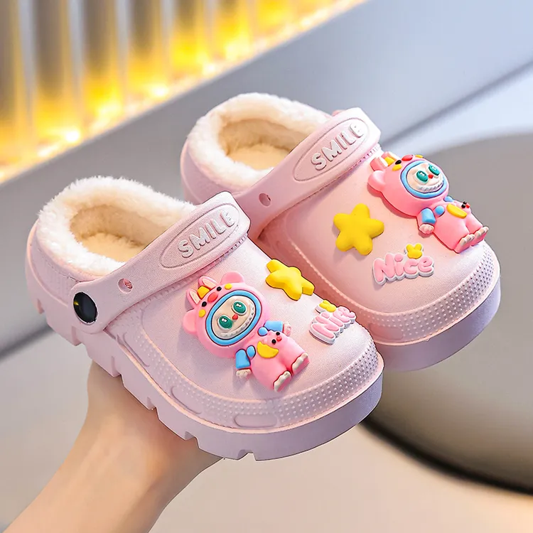 拉布布儿童棉拖鞋女童冬季防水防滑室内居家加绒保暖男孩亲子棉鞋