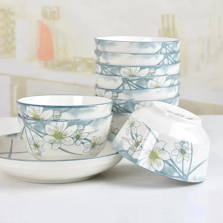 水仙花4.6英寸8只装家用陶瓷碗 实惠装 加厚防烫米饭碗吃饭碗