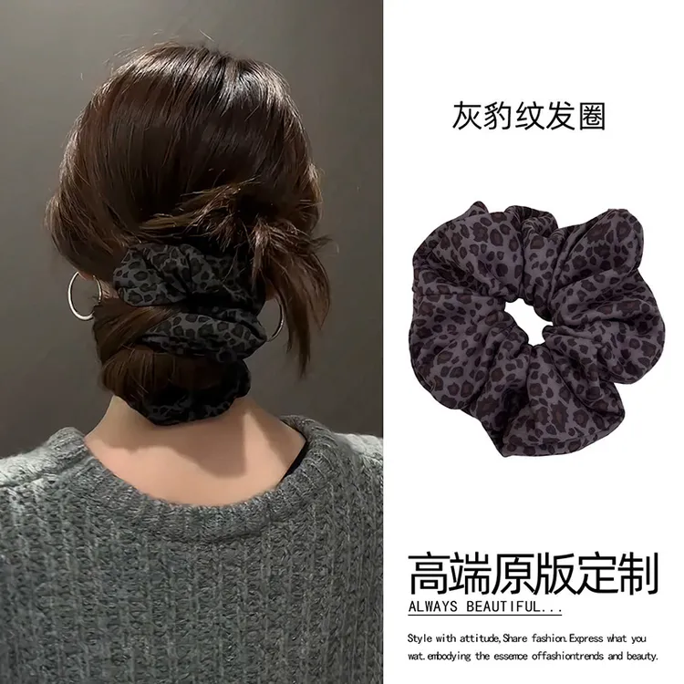 麂皮绒豹纹大肠发圈超大头花发绳女2025新款韩系头绳扎丸子头发饰