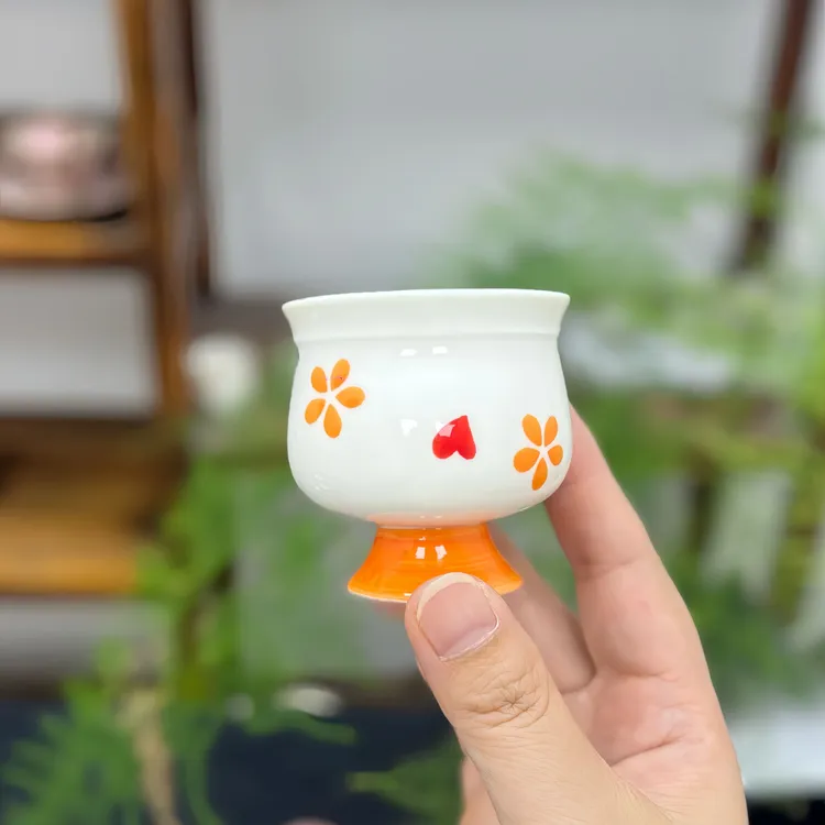 心想事橙手绘陶瓷主人杯小清新喝茶品茗杯家用功夫茶具个人专用杯