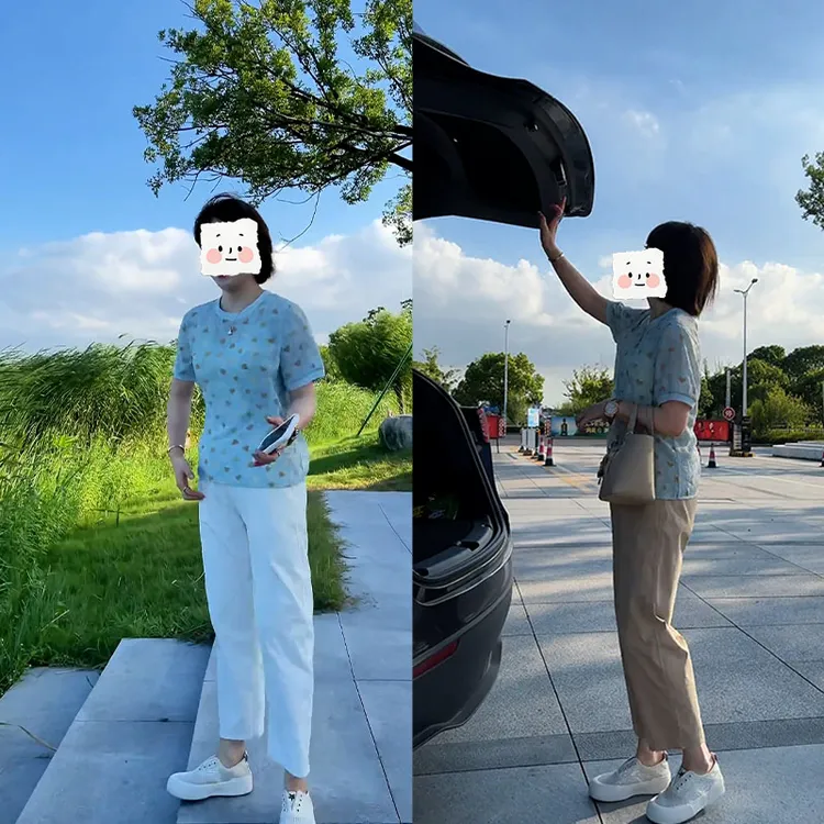 2025夏季新款撞色时尚百搭短袖上衣女高腰显瘦阔腿休闲长裤两件套