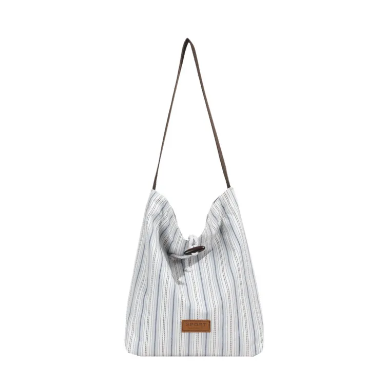 百搭通勤包大容量高级新款水桶包托特单肩兰纹条纹腋下包小众2024