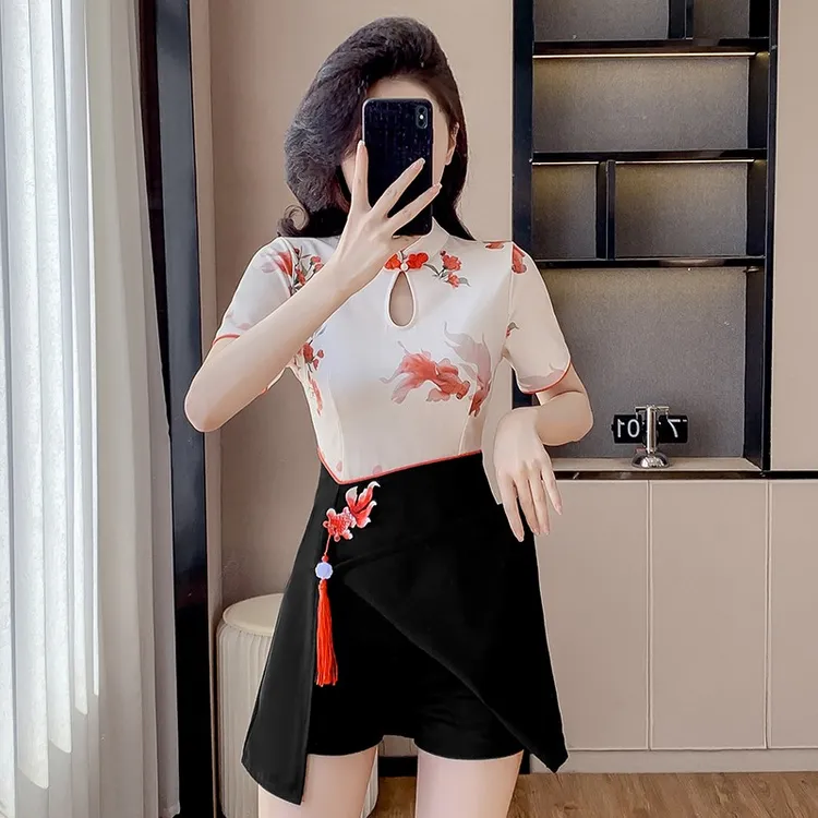 新款新中式国风时尚套装小个子旗袍裙名媛风连衣裙套装