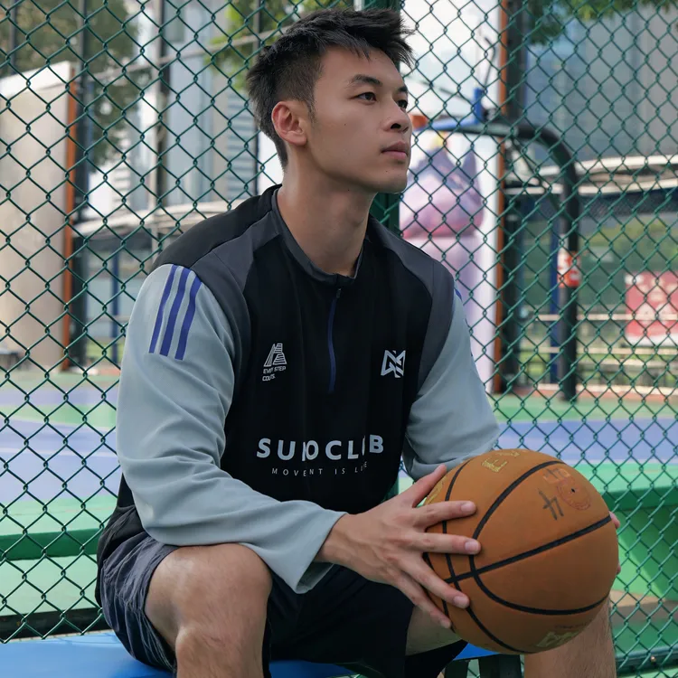 Suno2025秋季潮牌户外骑行运动篮球速干长袖T恤男半拉链拼接百搭