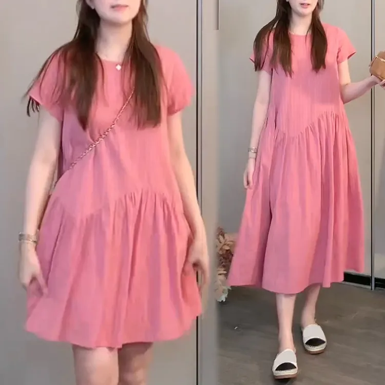 韩系时尚洋气减龄短袖连衣裙女夏今年流行爆款小个子宽松A字裙潮