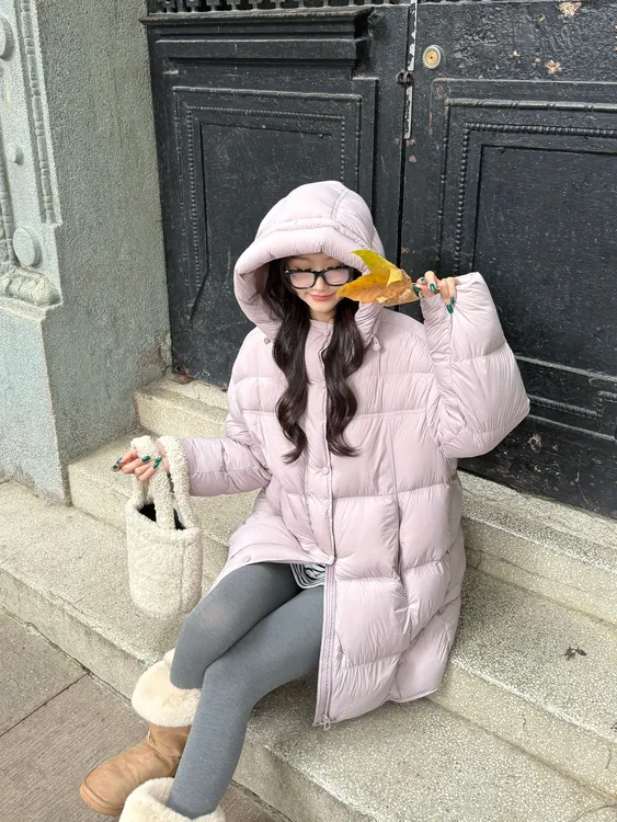 90白鸭绒加厚中长款泡芙长款羽绒服