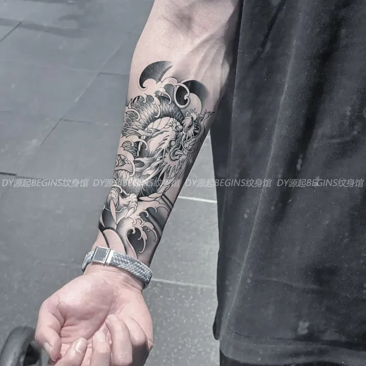 霸气中国龙草本纹身贴半永久男女防水持久遮疤花臂小臂逼真刺青潮
