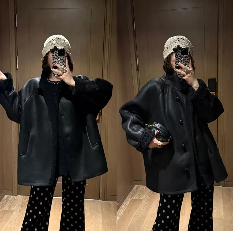 YDFSTUDIO小众【柏林余温】欧货高品重工皮毛一体设计时尚百搭外套