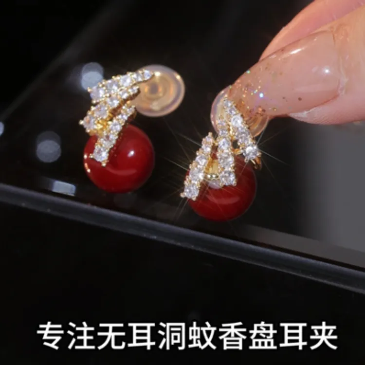 铜合金耳饰 镀金满锆修饰脸型气质百搭无耳洞蚊香盘耳夹