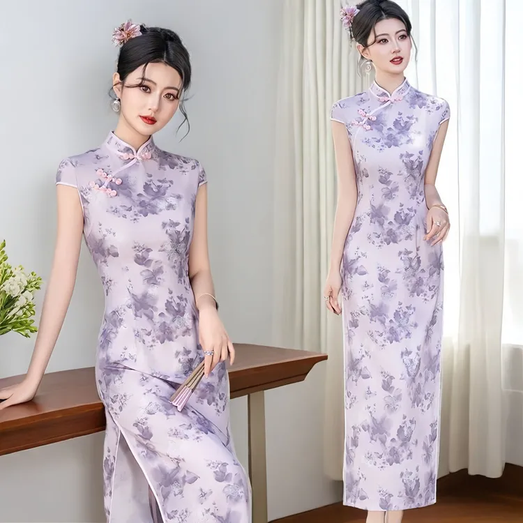 高档旗袍女长款2025夏季新款修身显瘦复古改良国风妈妈旗袍连衣裙