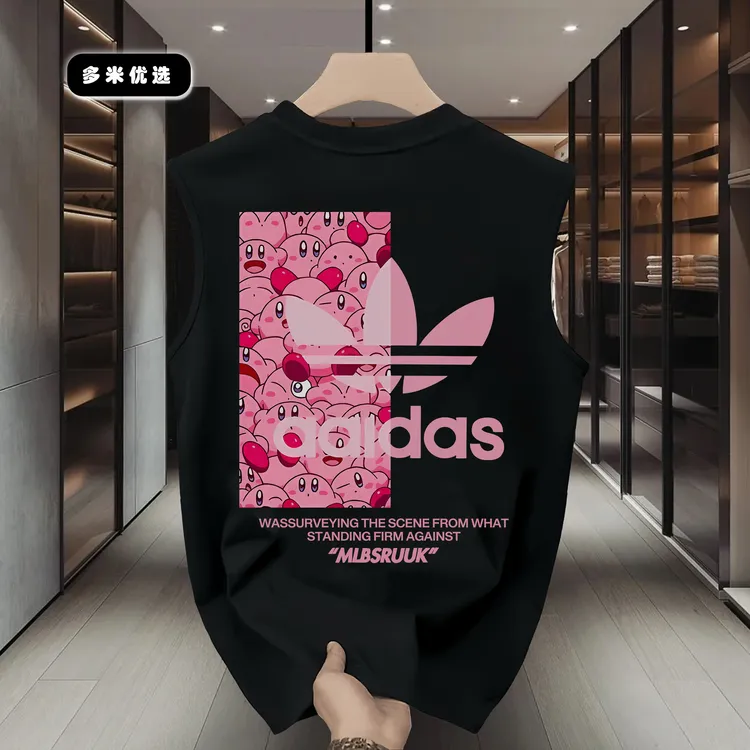 邦德妮夏季新款重磅纯棉印花圆领背心无袖宽松休闲男女短袖T恤潮