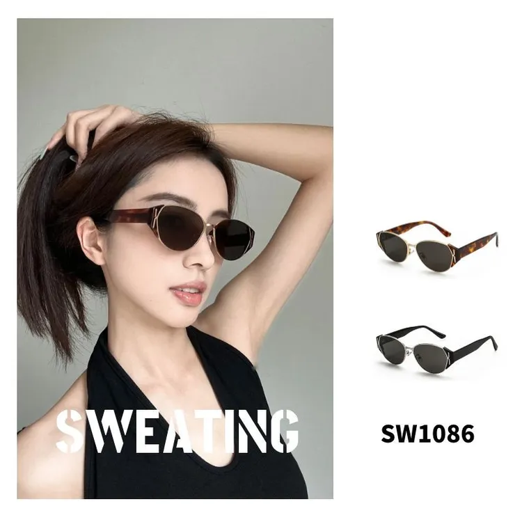 史小文专属「SWEATING」新款老钱风多边形金属板材拼接猫眼墨镜太阳镜防紫外线