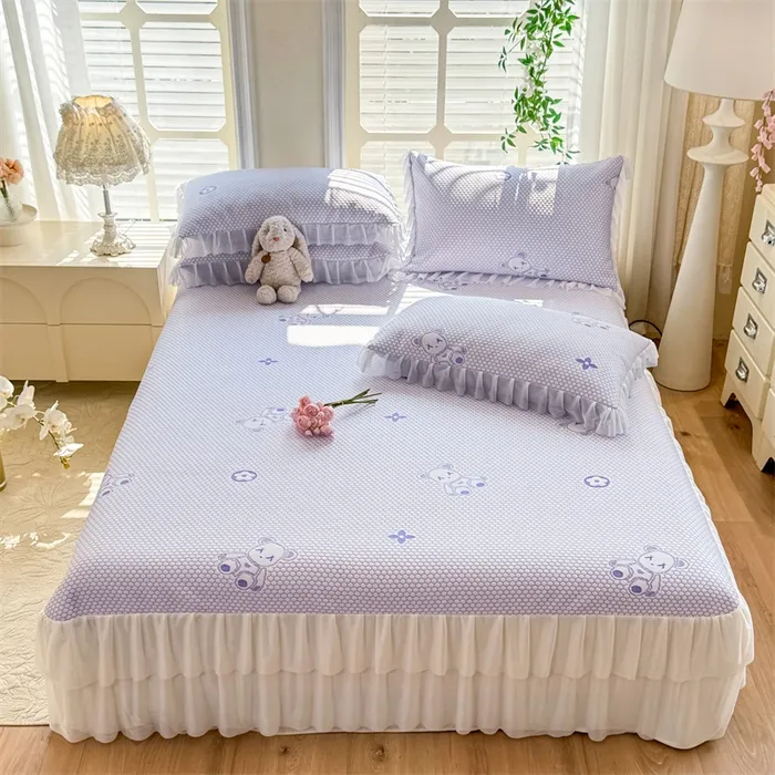 新冰豆豆A类冰丝凉席舒适柔软床裙款可水洗可折叠防滑凉席三件套