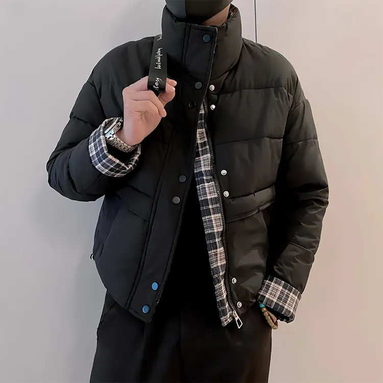 男棉服色块时尚加厚立领短款棉衣加厚款保暖修身男士休闲百搭