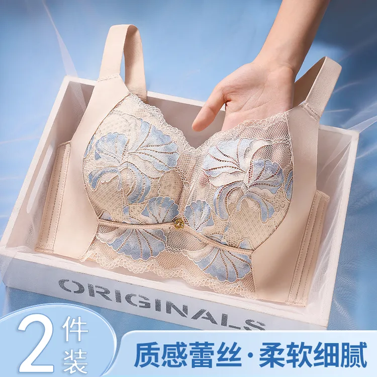 梦玫思【2件装】大胸显小夏季蕾丝内衣质感内衣收副乳聚拢美背文胸