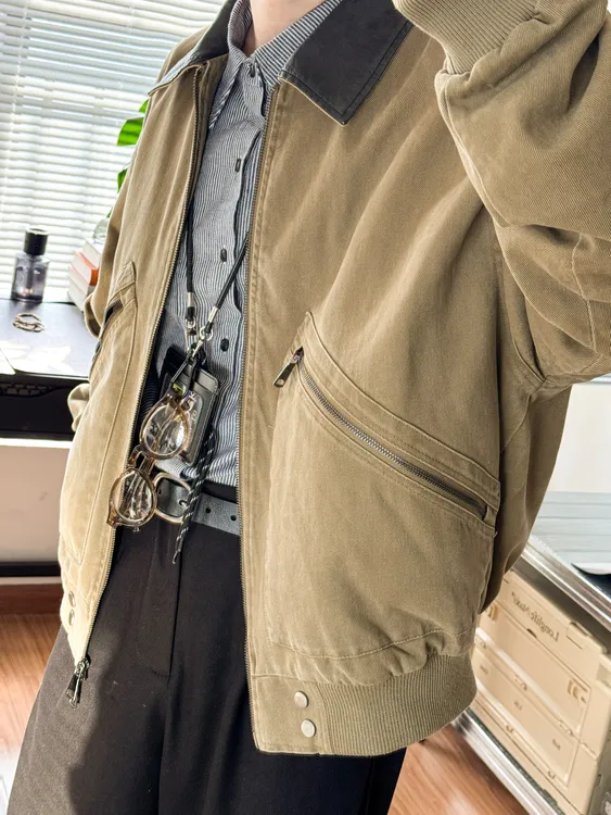 秋冬美式休闲外套皮领夹克重磅底特律复古潮牌机车工装上衣男女