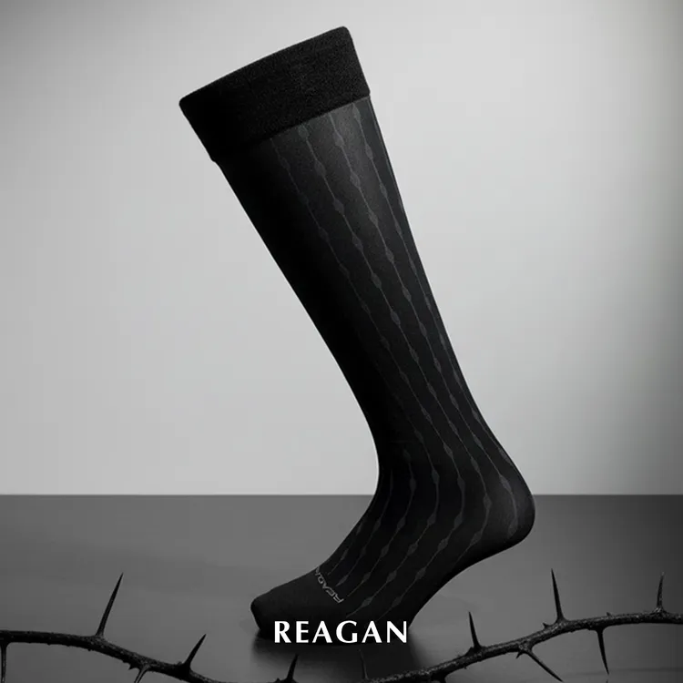 REAGAN/花根GT322商务条纹中筒正装秋冬款男士橡筋丝袜绅装袜