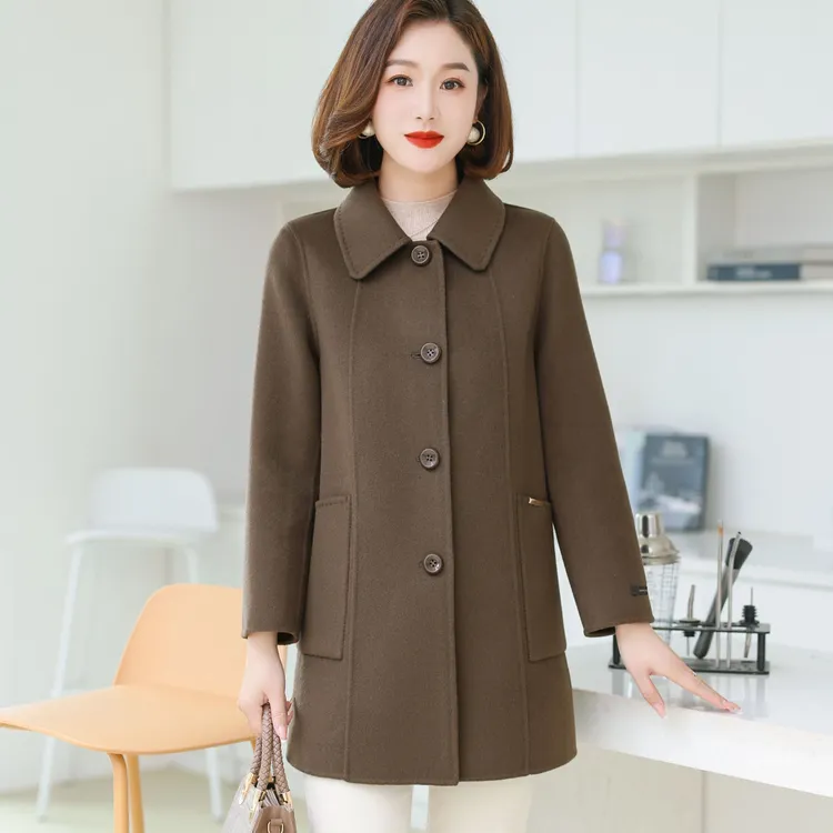 ziyang/孜洋秋冬新款百分百双面绵羊毛大衣短款外套显瘦修身D8815