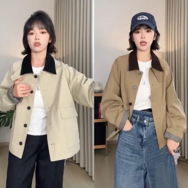100棉流行超好看巴恩风加厚风衣外套女2025秋季洋气高端棉服上衣
