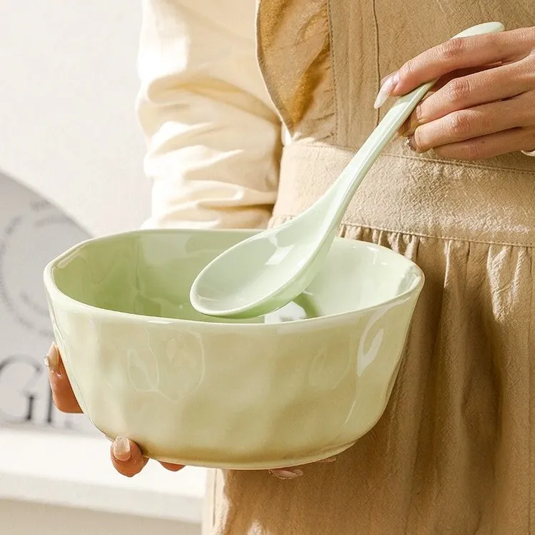 特别好看的汤碗家用大号奶油风2025款陶瓷餐具8寸碗泡面碗汤盆JY