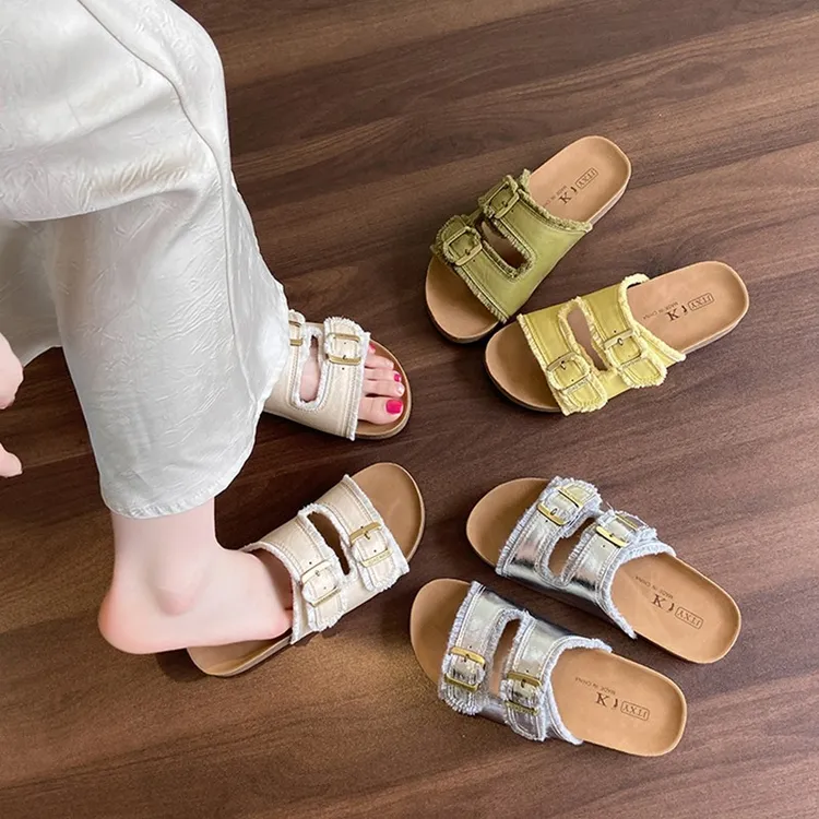 复古厚底勃肯半拖鞋女夏外穿2025新款仙女风流苏平底一字拖凉拖鞋