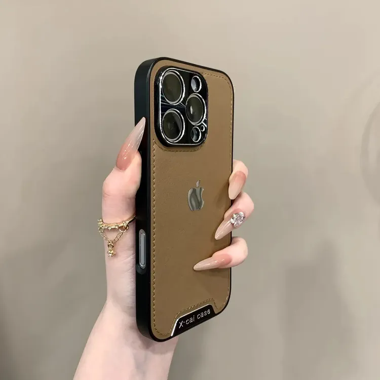 高档皮革纹适用苹果16promax手机壳全包15Plus防摔Phone14/17商务