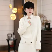 “买车买房”西装领双排扣开衫羊毛毛衣/0162