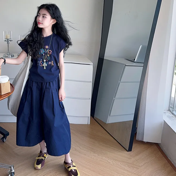 夏季女童新款时尚套装中大儿童6-12岁15岁夏款洋气短袖薄款裙裤潮