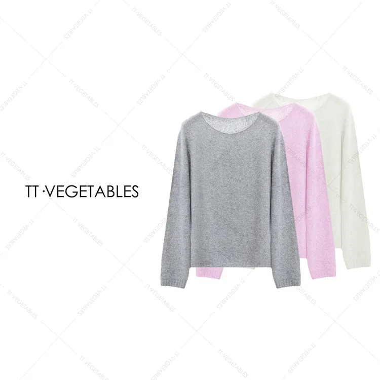 TT・VEGETABLES【序白】涧语 山羊绒混纺毛衣女圆领针织衫上衣521646