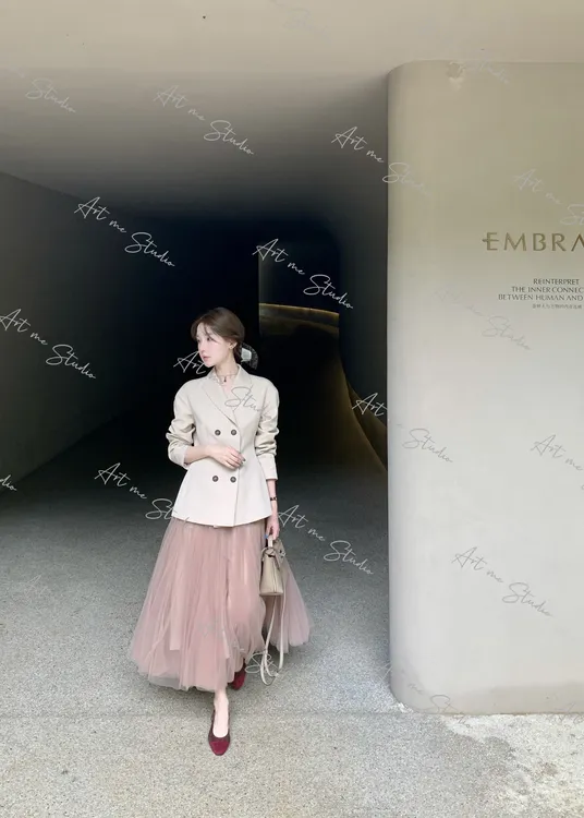 天丝亚麻收腰立裁完美比例感挺阔精致白领朴素纽扣外套w1717j2