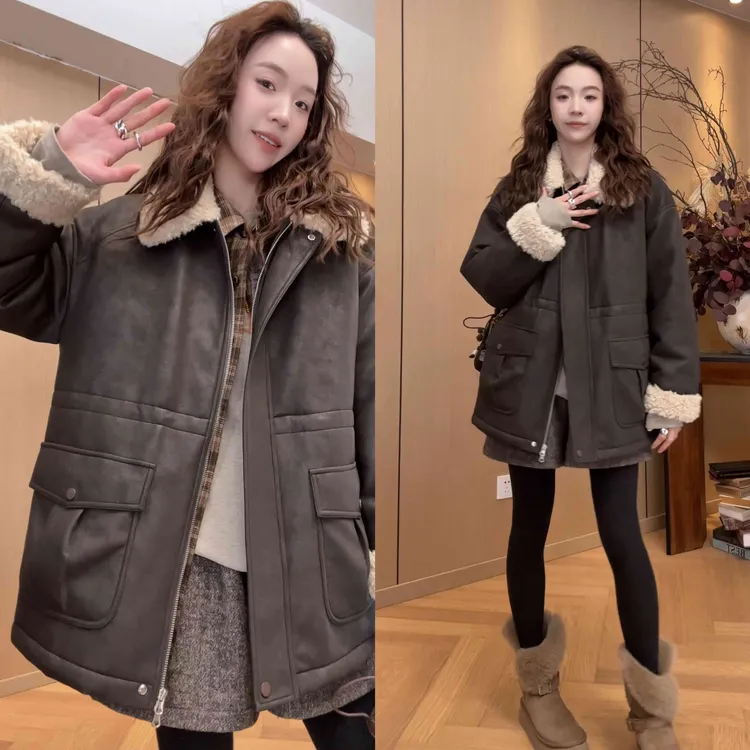 小静静一会【大口袋全毛外套】2025冬季新款显瘦百搭皮衣 2511C8489