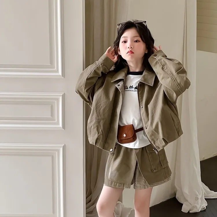 韩版女童两面穿外套2025秋季新款儿童假两件短裙洋气两件套套装