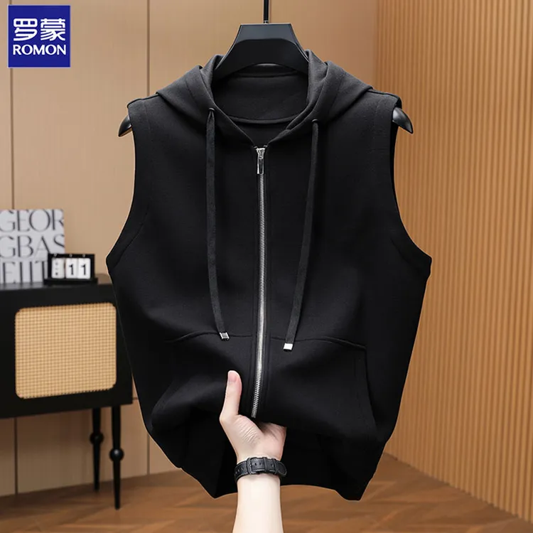 Romon/罗蒙2025秋季男士连帽马甲商务休闲免烫防皱耐磨保暖外套