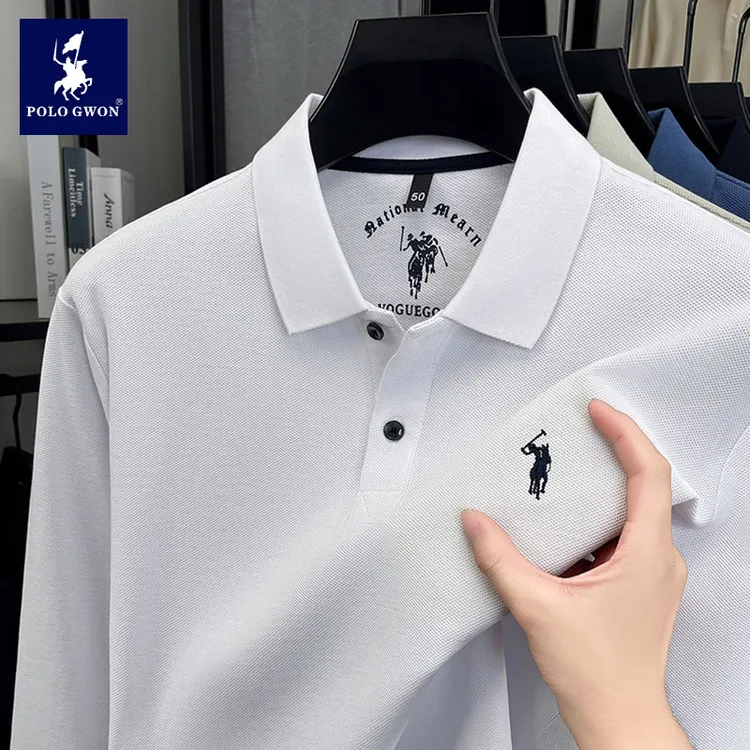 POLOGWON/保罗100%纯棉polo衫男士春秋季商务休闲上衣长袖t恤翻领