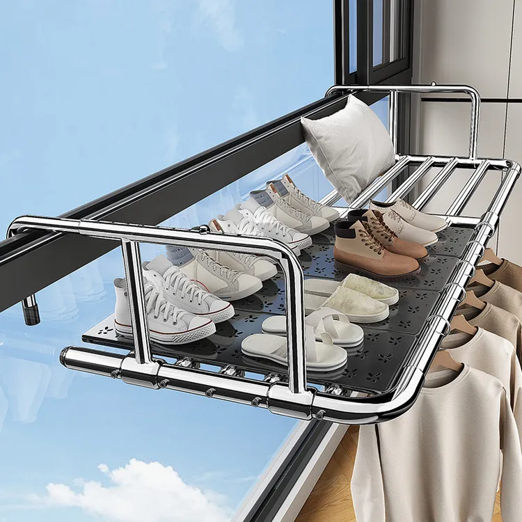 优勤阳台晾衣神器家用防盗网窗户护栏杆晾衣架挂室外凉晒鞋置物架