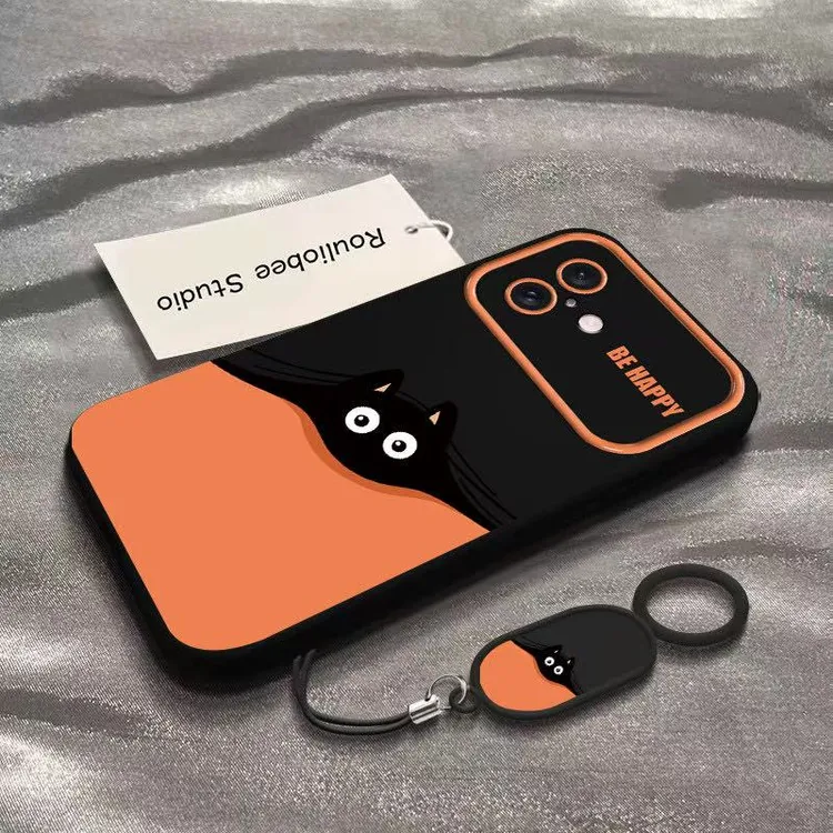 可爱趴趴小黑兔适用苹果17Promax手机壳16大视窗15磨砂14带指环扣