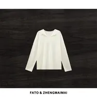 【郑买买】暖白 极简千金清冷感贵系绵羊毛百搭翻领T恤 XM50821T5