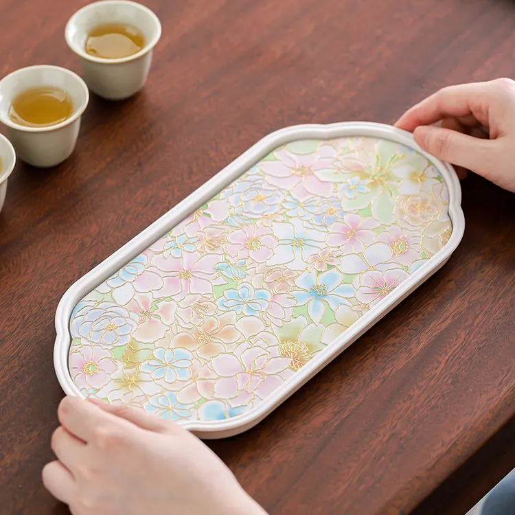 晟窑创意粉色烫金吸水壶承干泡台速干小型茶盘功夫茶具配件茶托盘
